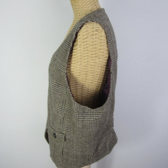 Eddie Bauer Women 18 Black Beige Houndstooth Plaid Wool Sleeveless Button Vest - Picture 10 of 11